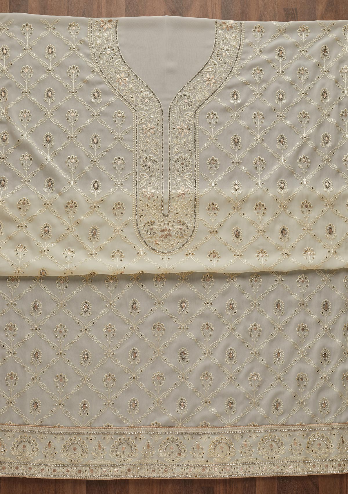 Off White Gotapatti Georgette Semi-Stitched Salwar Suit - Koskii
