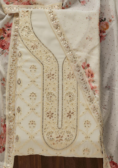 Off White Gotapatti Georgette Semi-Stitched Salwar Suit - Koskii