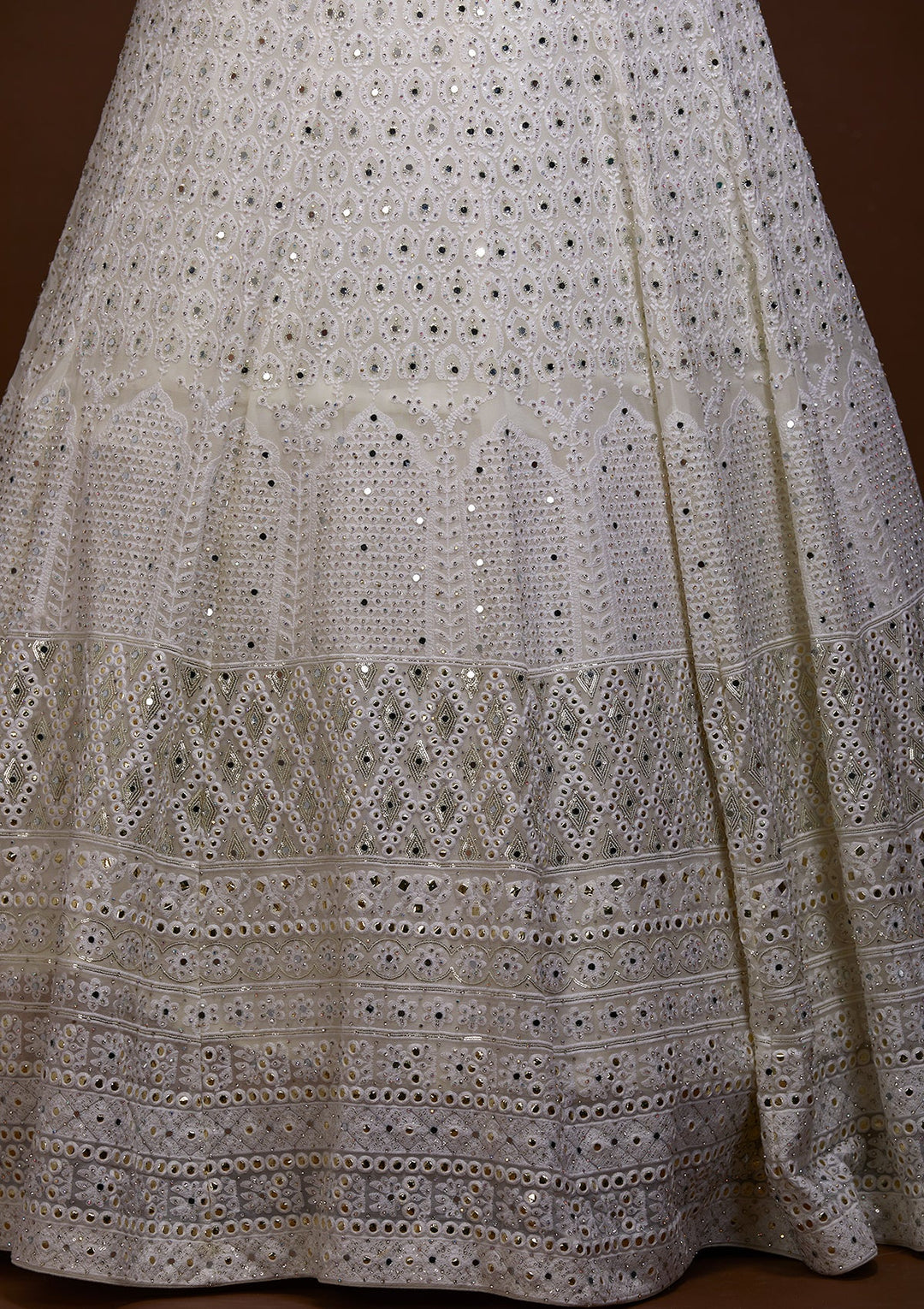 Off White Mirrorwork Georgette Lehenga-Koskii