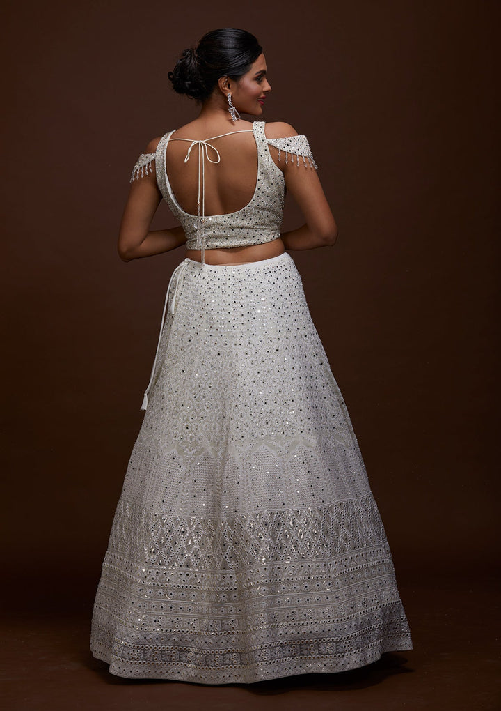 Off White Mirrorwork Georgette Lehenga-Koskii