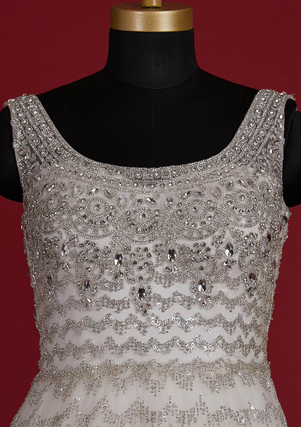 Off White Sequins Net Designer Gown - koskii