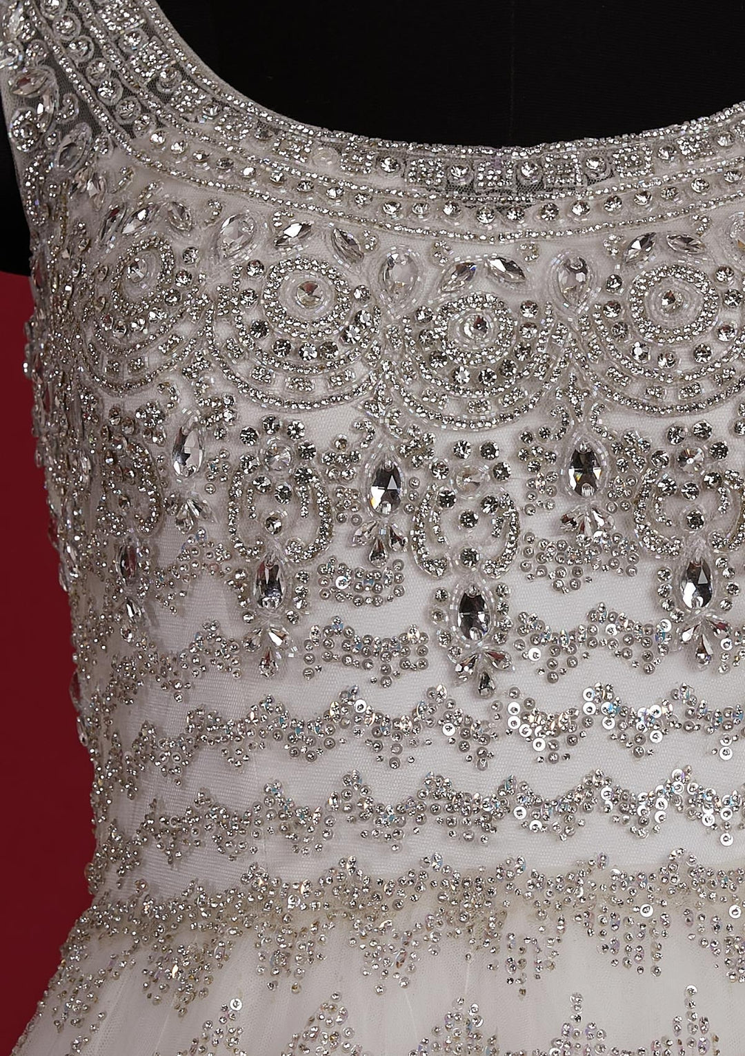 Off White Sequins Net Designer Gown - koskii
