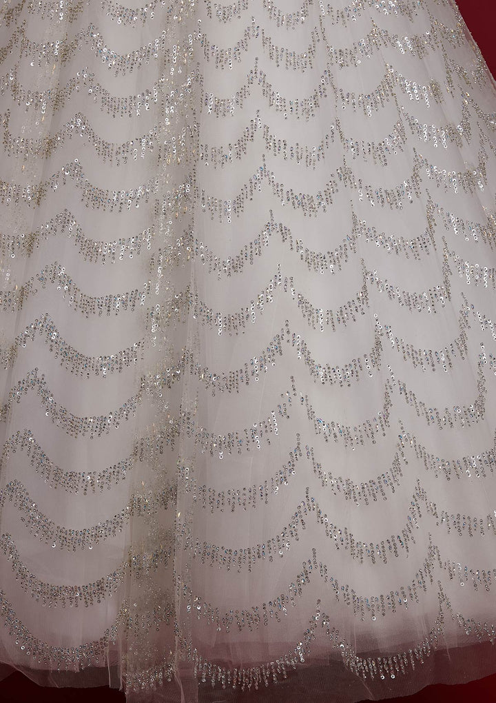 Off White Sequins Net Designer Gown - koskii