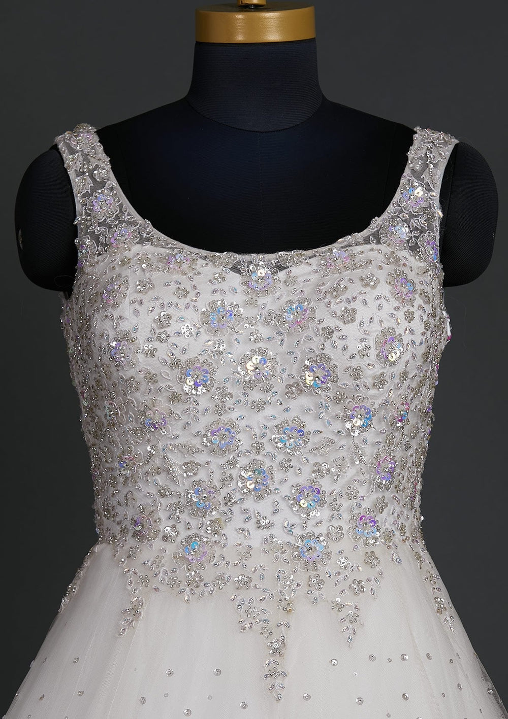 Off White Sequins Net Designer Gown - koskii