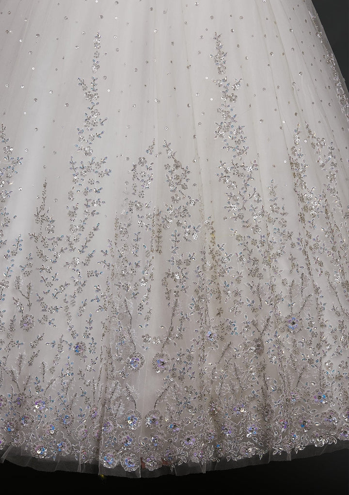 Off White Sequins Net Designer Gown - koskii