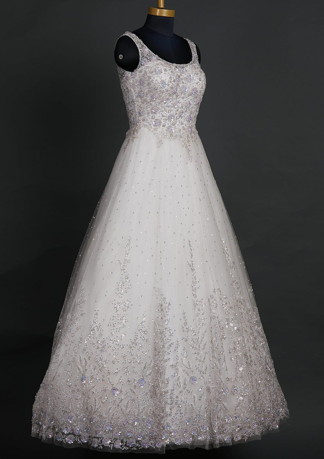 Off White Sequins Net Designer Gown - koskii
