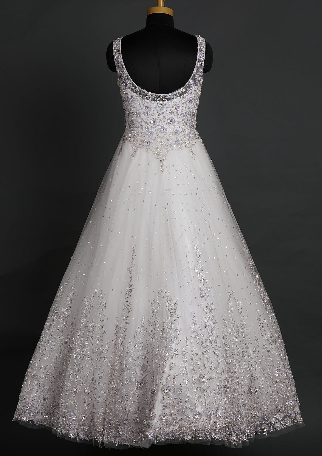 Off White Sequins Net Designer Gown - koskii