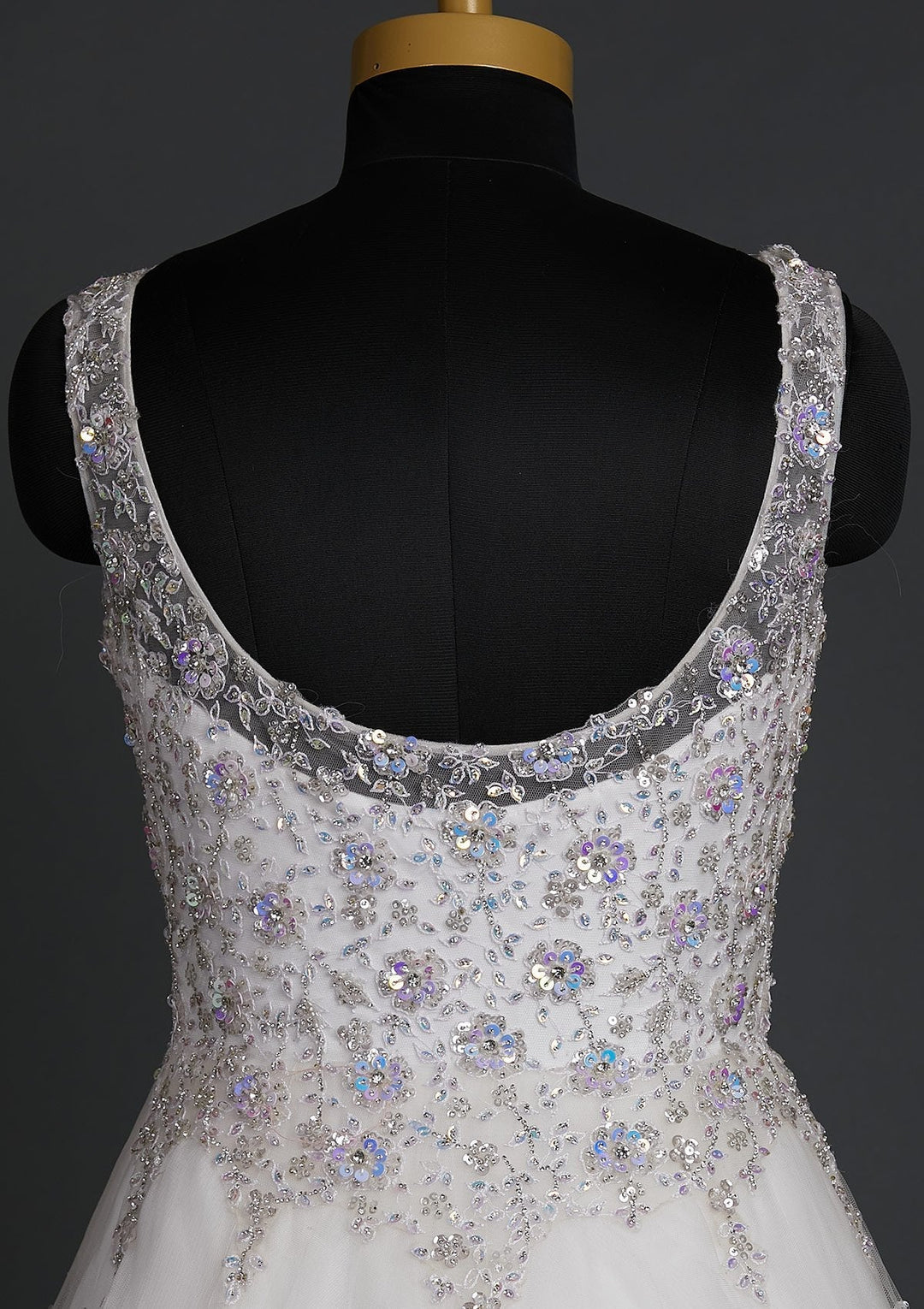 Off White Sequins Net Designer Gown - koskii