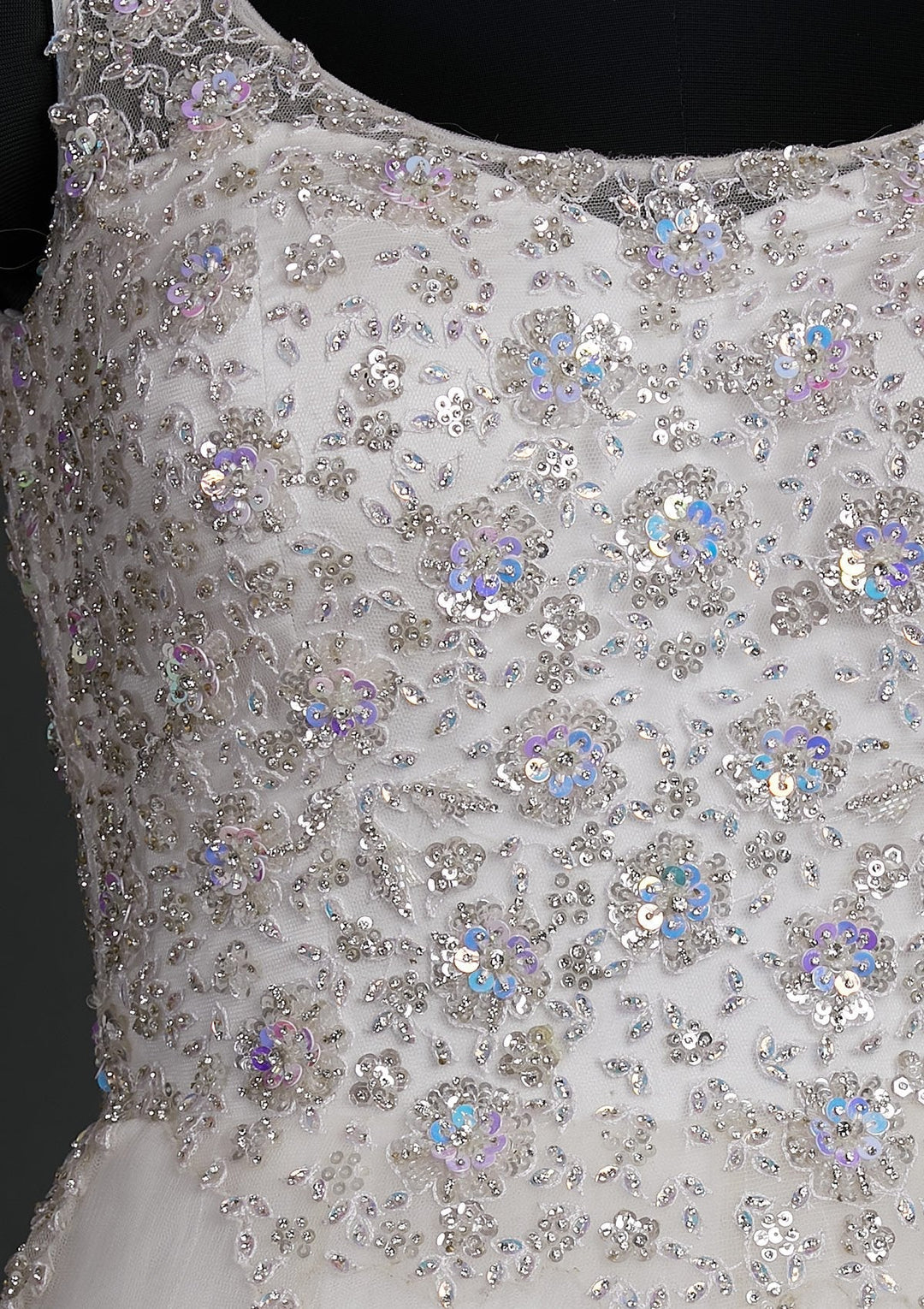 Off White Sequins Net Designer Gown - koskii