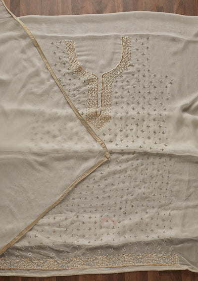 Off White Silver Stonework Georgette Designer Unstitched Salwar Suit - Koskii