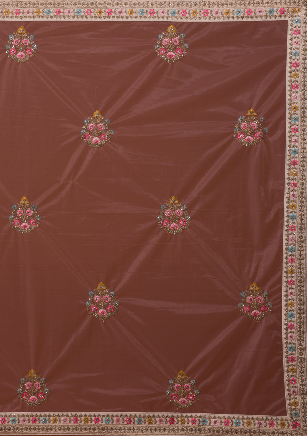 Off White Stonework Raw Silk Designer Lehenga-Koskii
