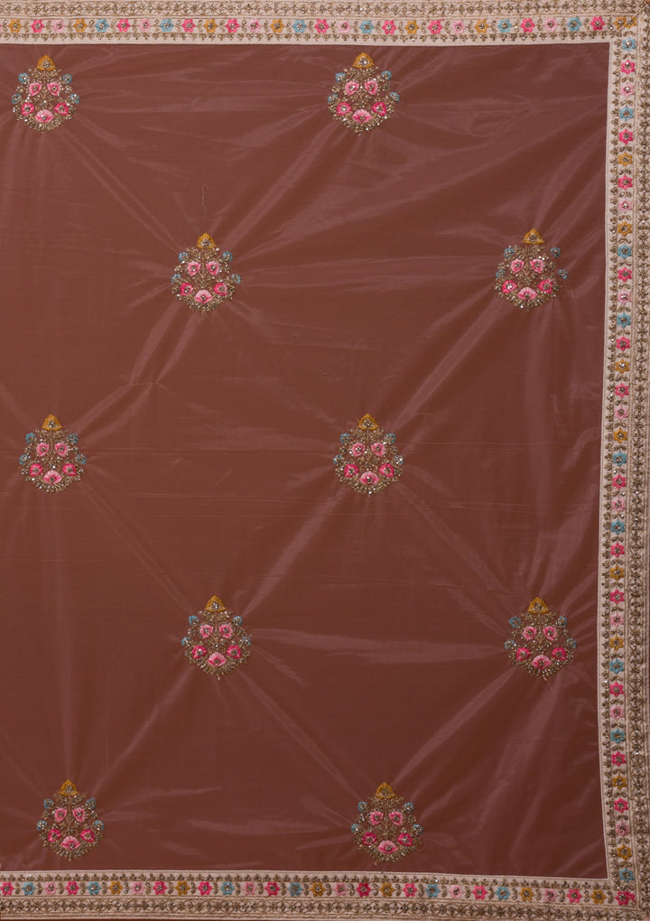 Off White Stonework Raw Silk Designer Lehenga-Koskii