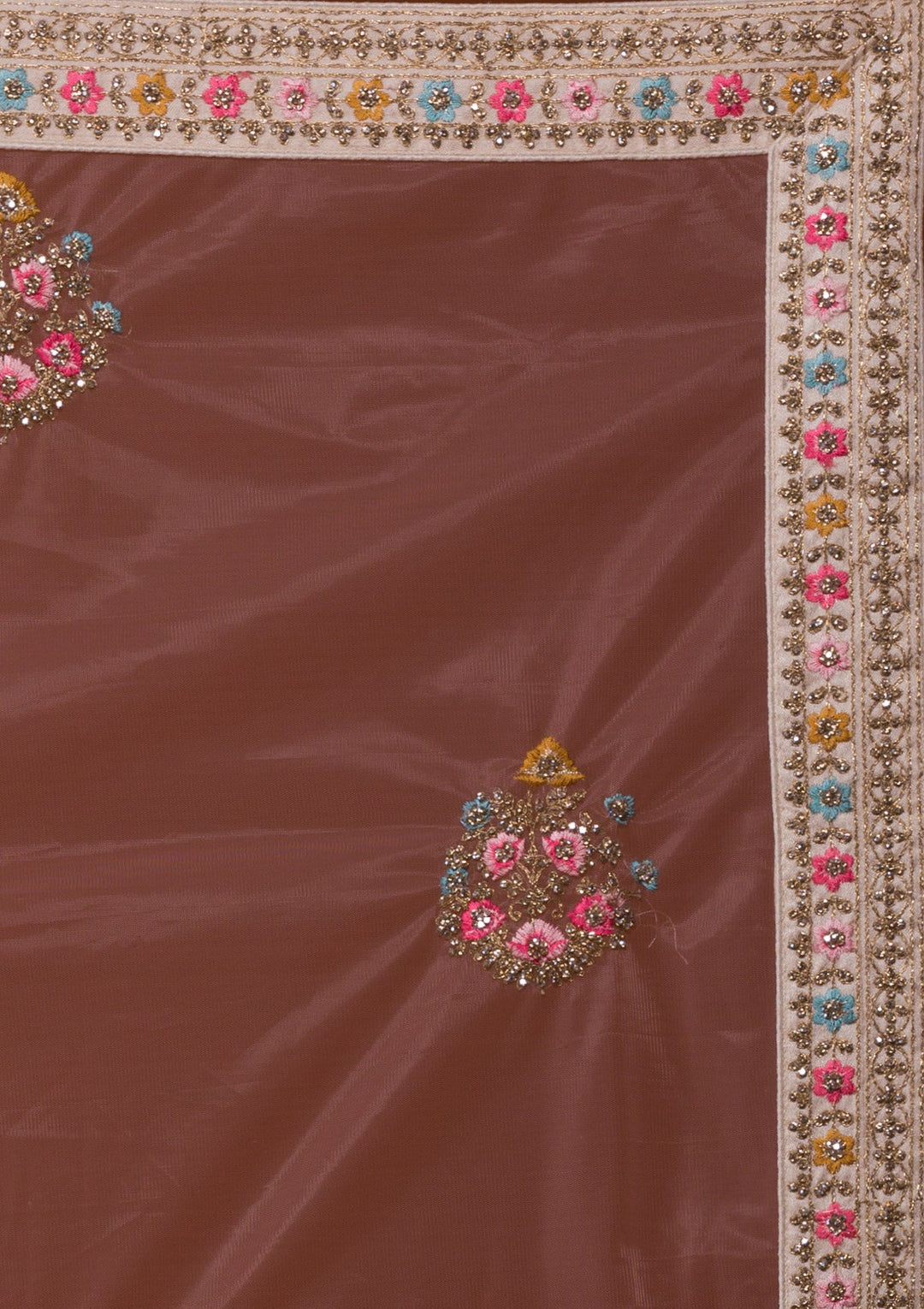 Off White Stonework Raw Silk Designer Lehenga-Koskii