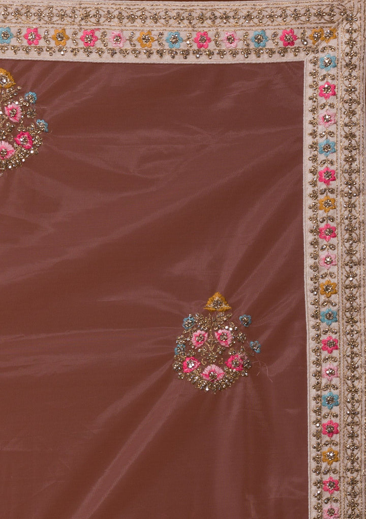 Off White Stonework Raw Silk Designer Lehenga-Koskii