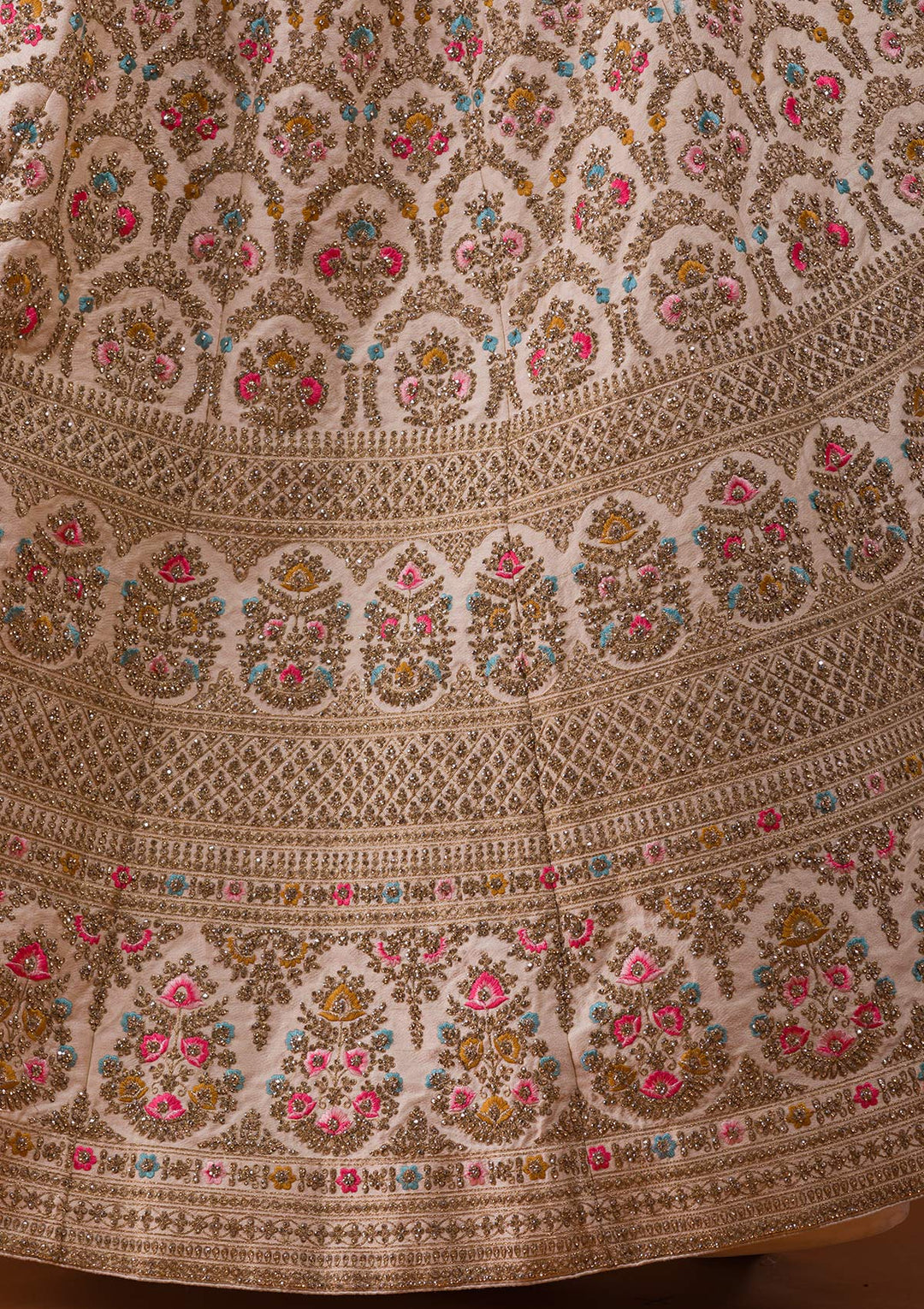 Off White Stonework Raw Silk Designer Lehenga-Koskii