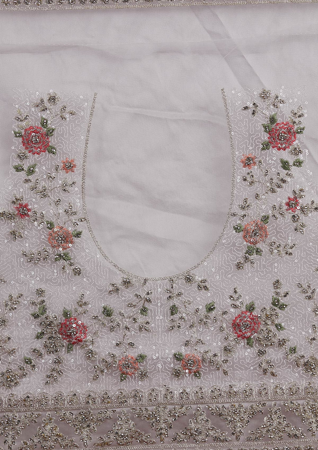 Off White Stonework Velvet Designer Semi-Stitched Lehenga - koskii