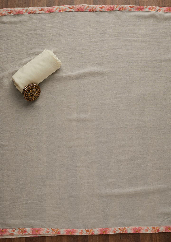 Off White Threadwork Georgette Unstitched Salwar Suit-Koskii