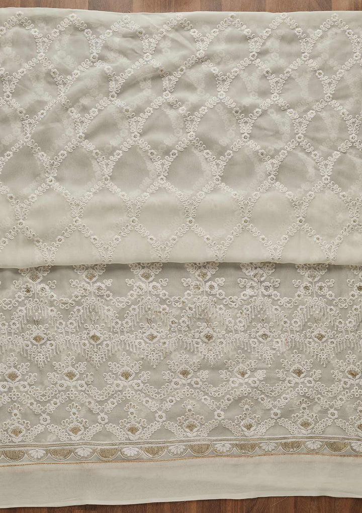 Off White Threadwork Georgette Unstitched Salwar Suit-Koskii
