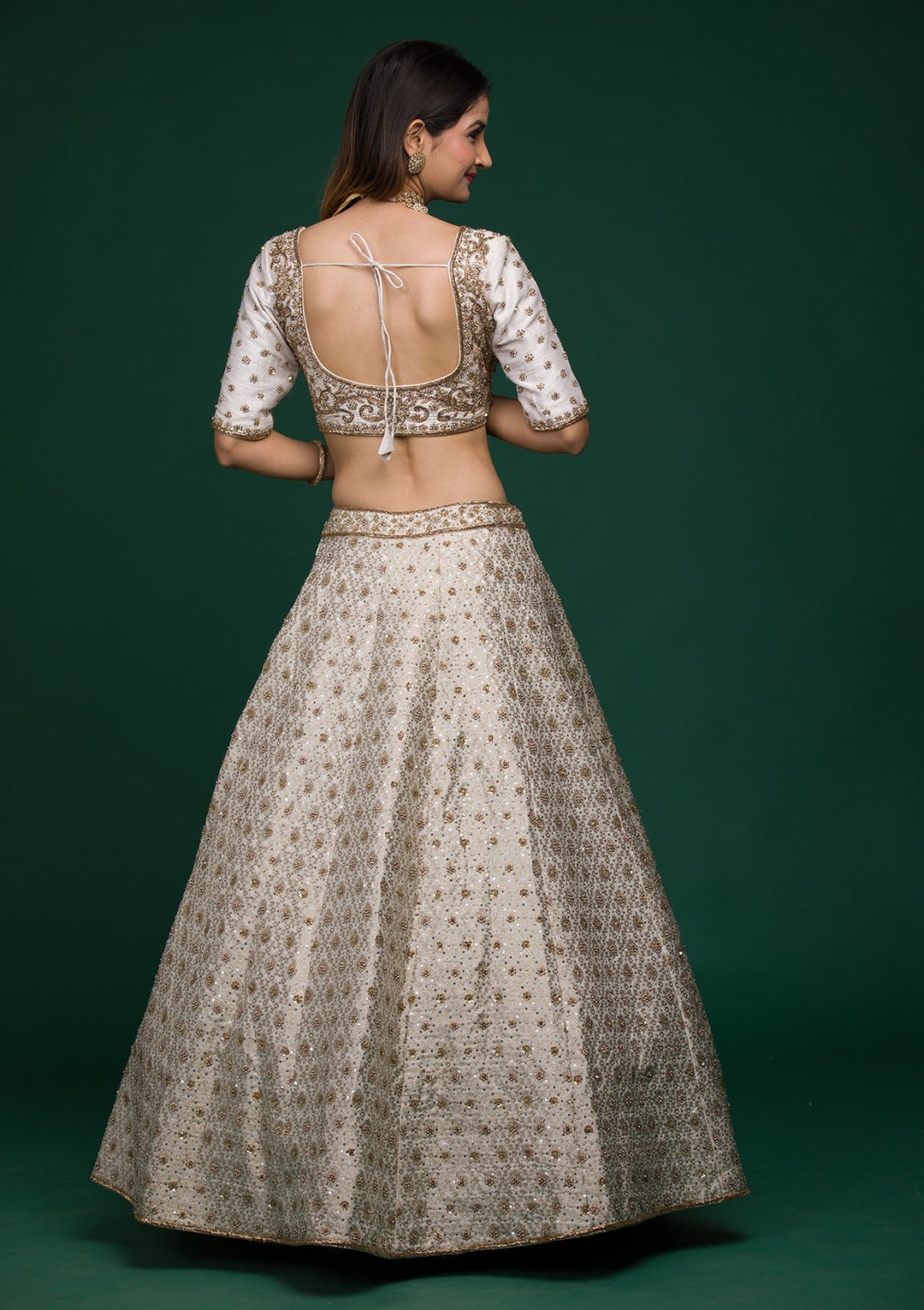 Off White Zardosi Raw Silk Lehenga-koskii