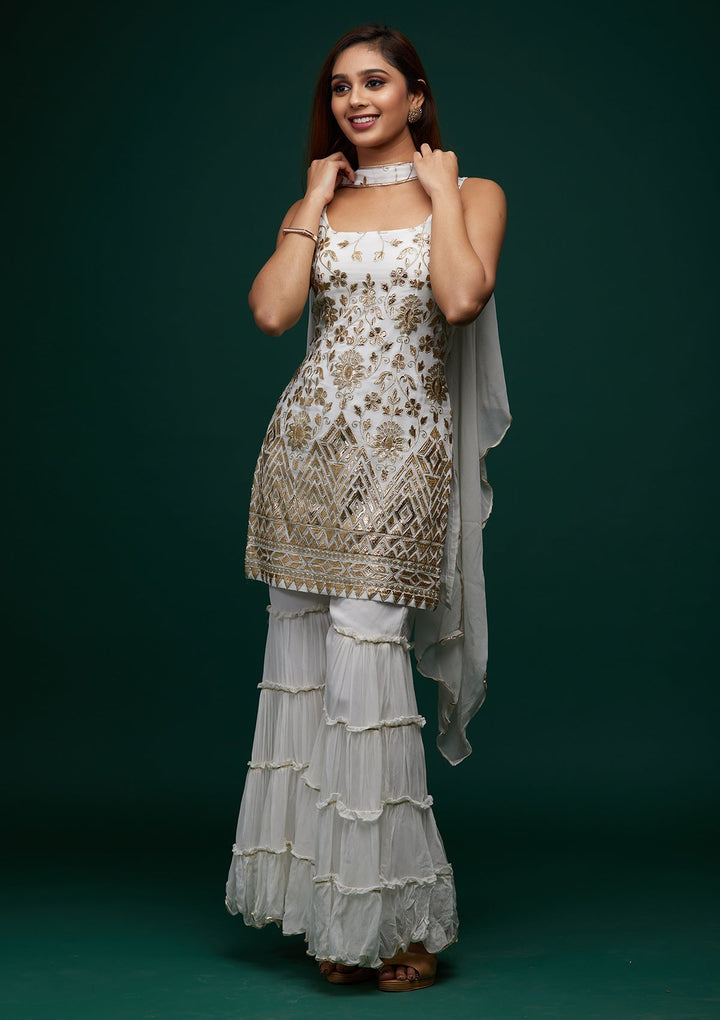 Off White Zariwork Georgette Designer Salwar Suit - Koskii