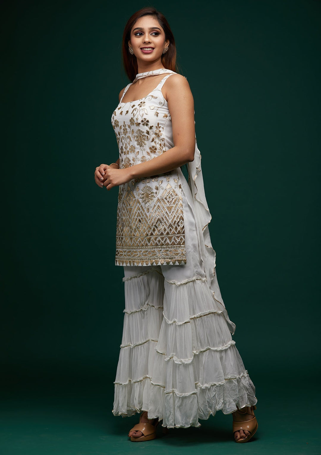Off White Zariwork Georgette Designer Salwar Suit - Koskii