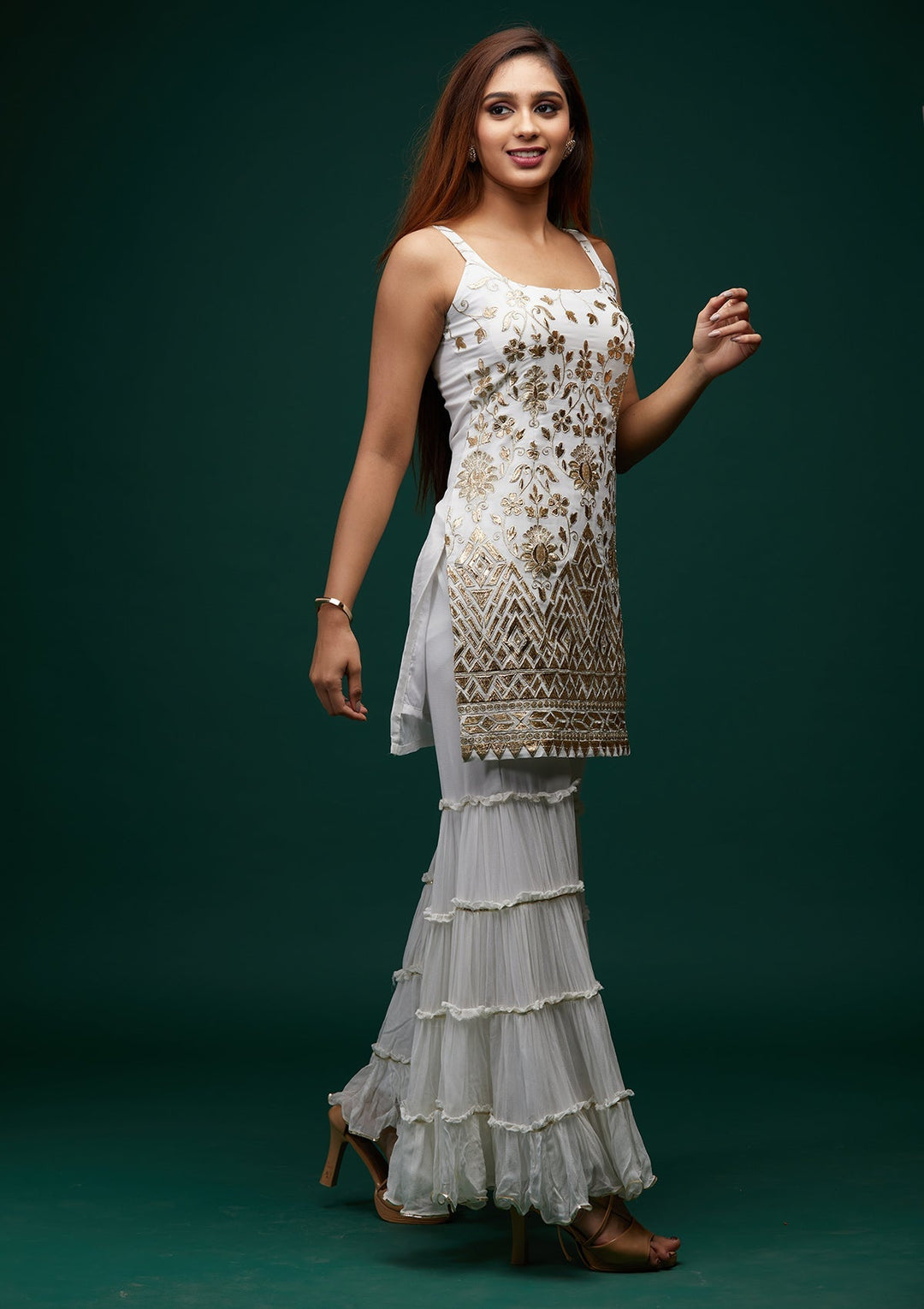 Off White Zariwork Georgette Designer Salwar Suit - Koskii
