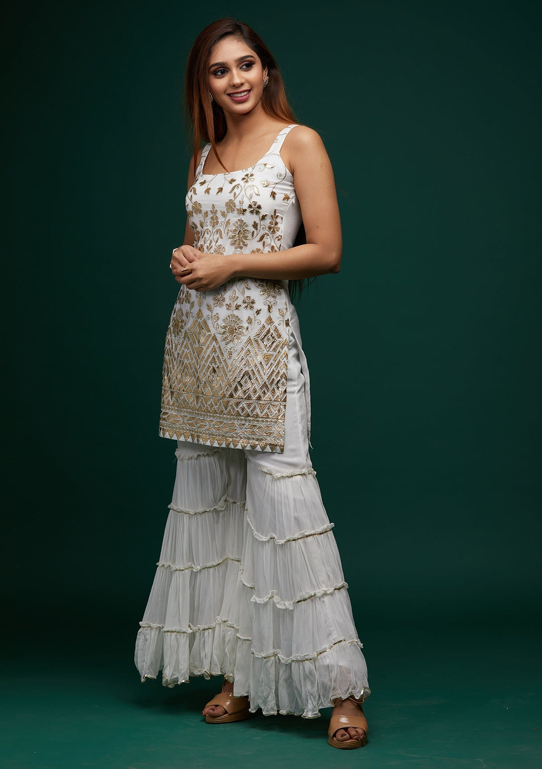Off White Zariwork Georgette Designer Salwar Suit - Koskii