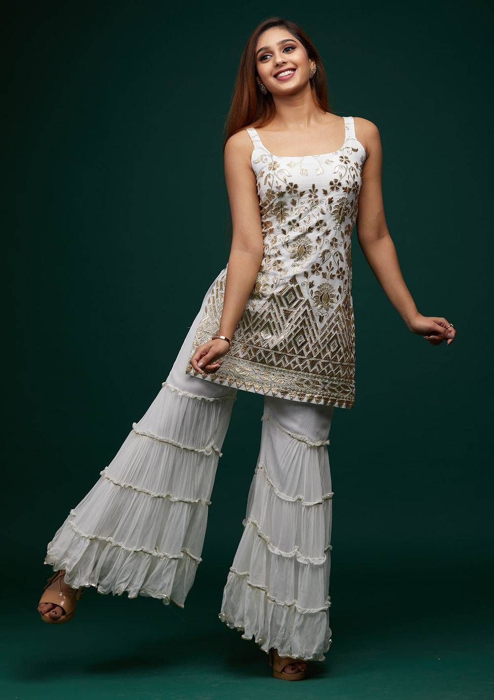 Off White Zariwork Georgette Designer Salwar Suit - Koskii