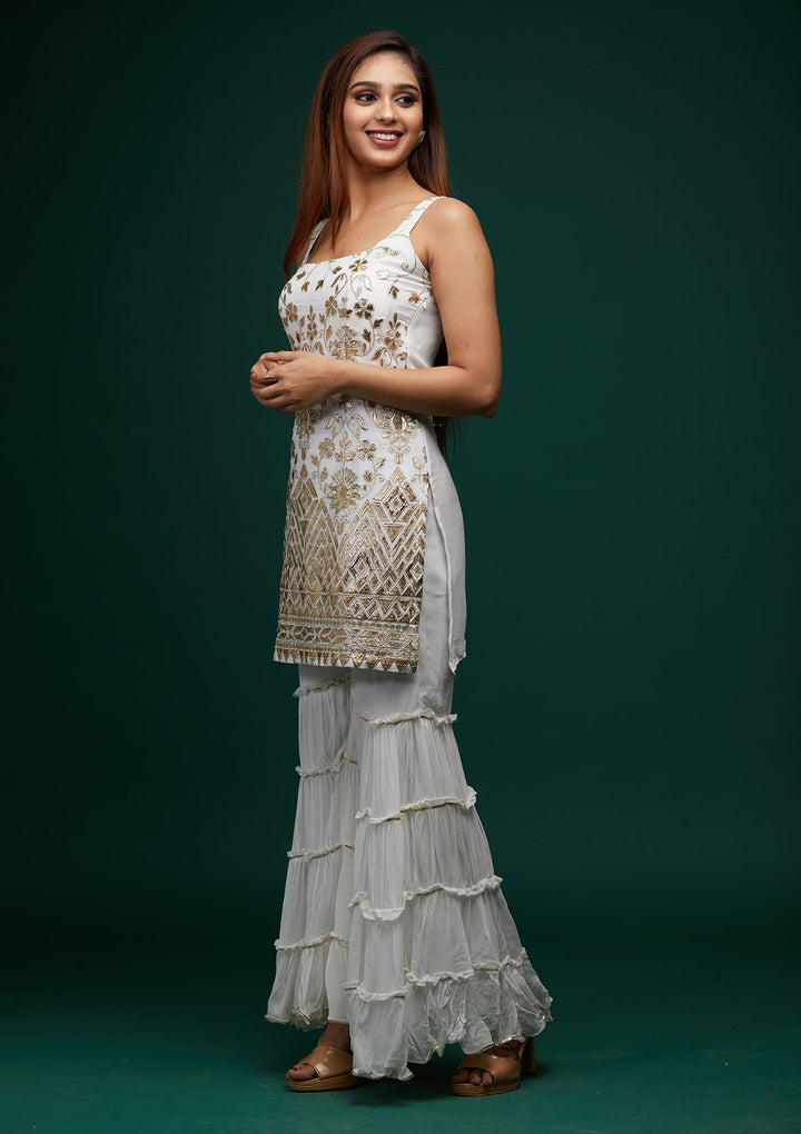Off White Zariwork Georgette Designer Salwar Suit - Koskii