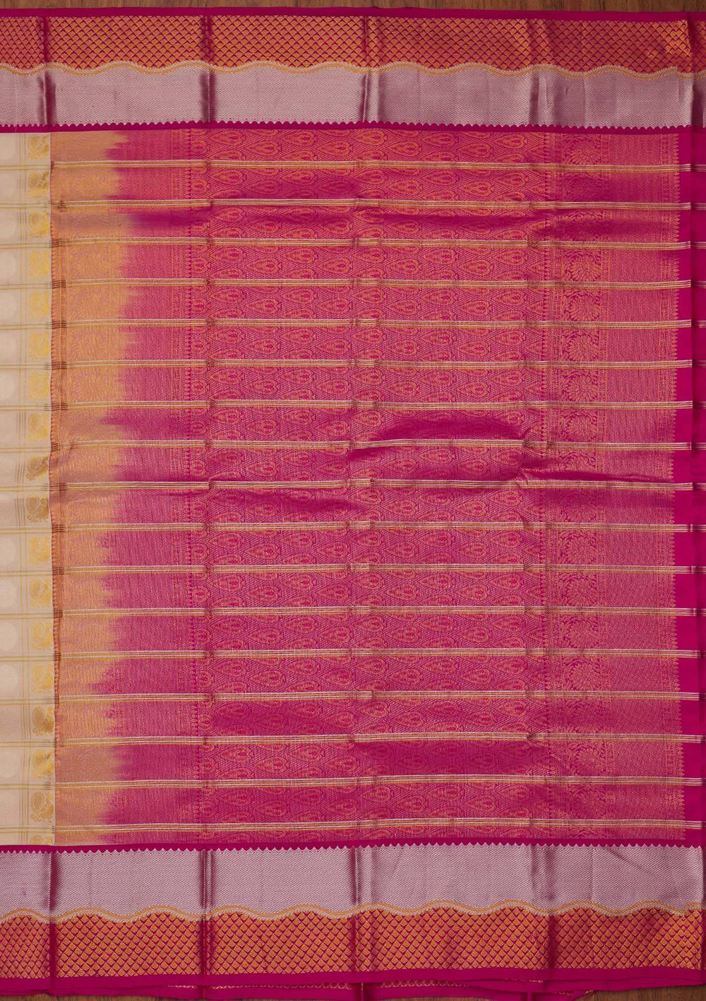 Off White Zariwork Pure Silk Designer Saree - koskii