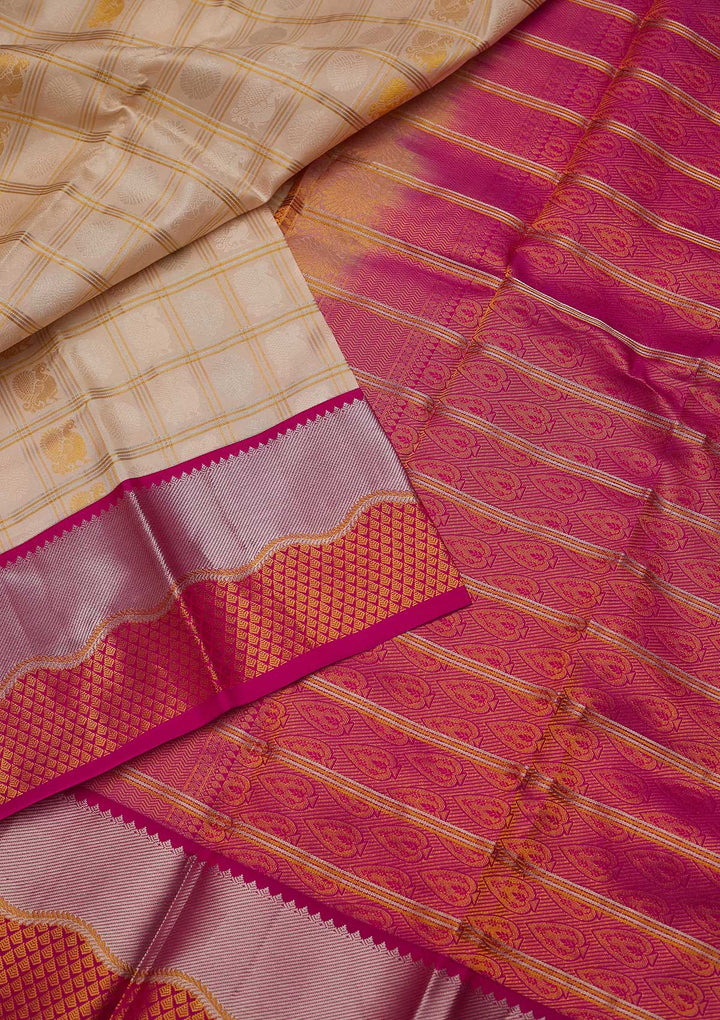 Off White Zariwork Pure Silk Designer Saree - koskii
