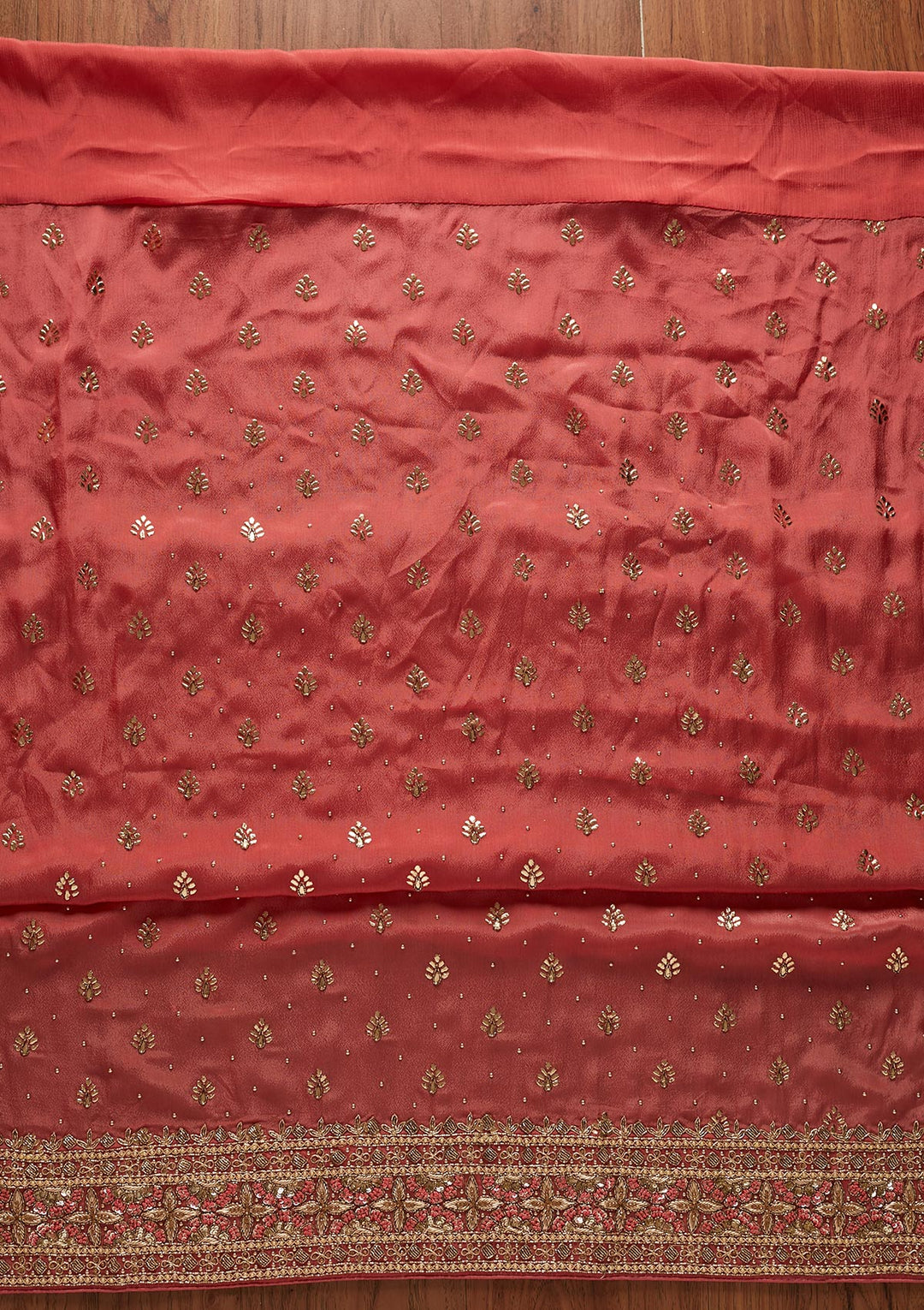 Onion Pink Badla Semi Crepe Designer Unstitched Salwar Suit - koskii