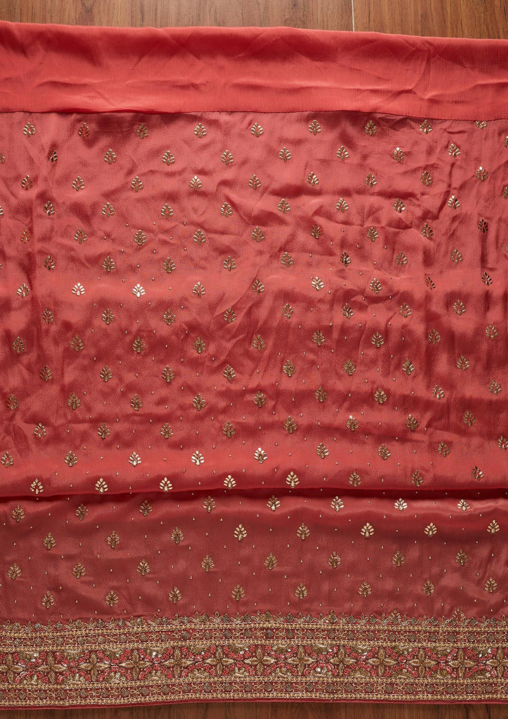 Onion Pink Badla Semi Crepe Designer Unstitched Salwar Suit - koskii