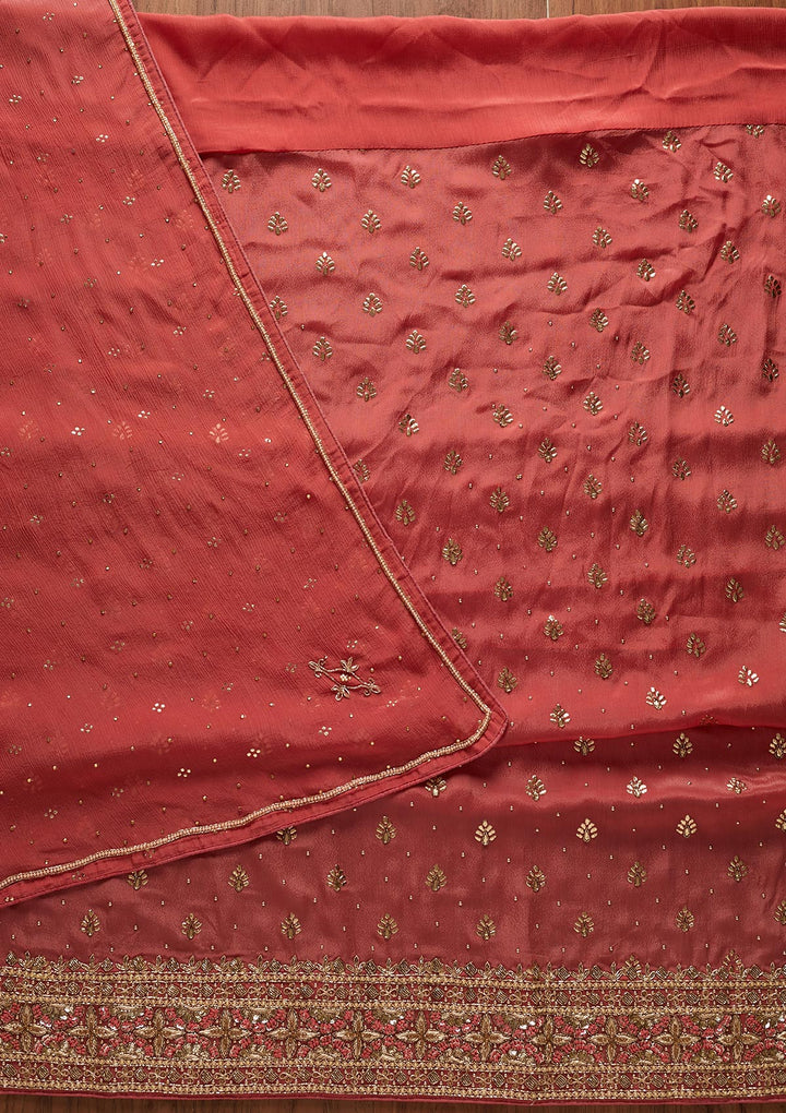 Onion Pink Badla Semi Crepe Designer Unstitched Salwar Suit - koskii