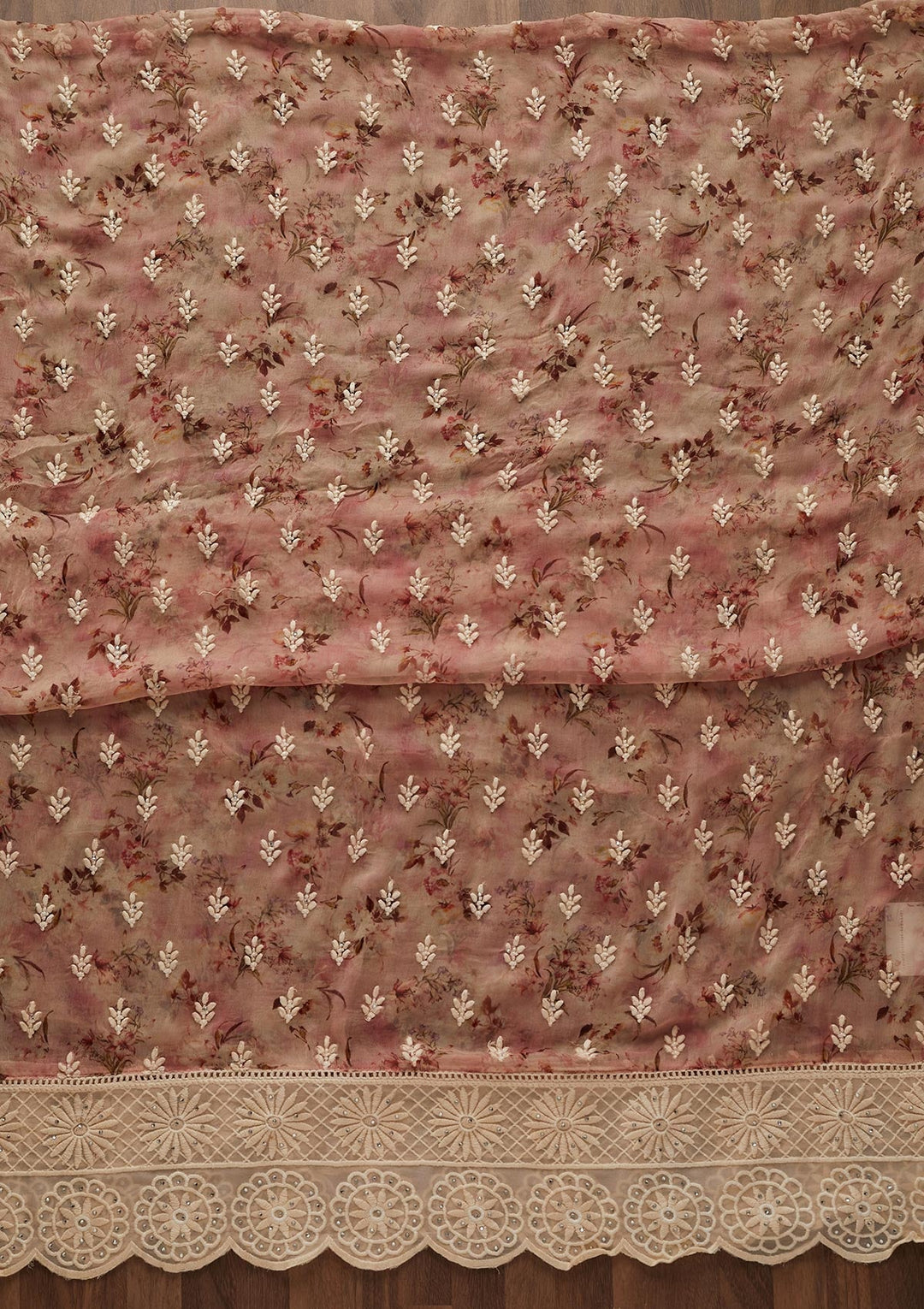Onion Pink Chikankari Chiffon Designer Unstitched Salwar Suit - Koskii