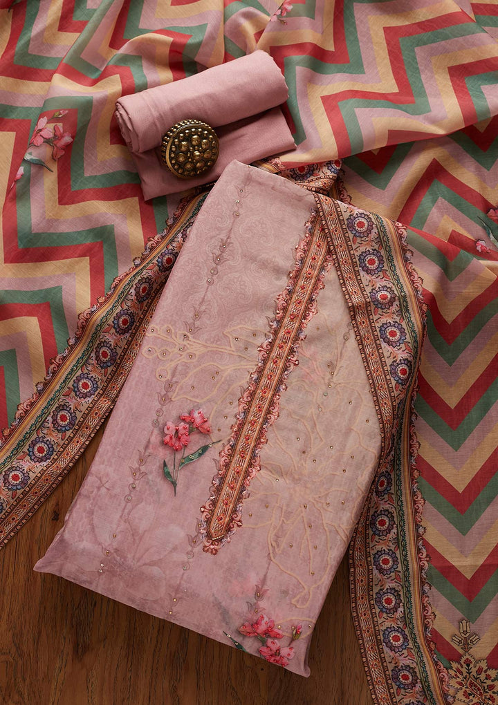 Onion Pink Cutdana Art Silk Designer Unstitched Salwar Suit - koskii