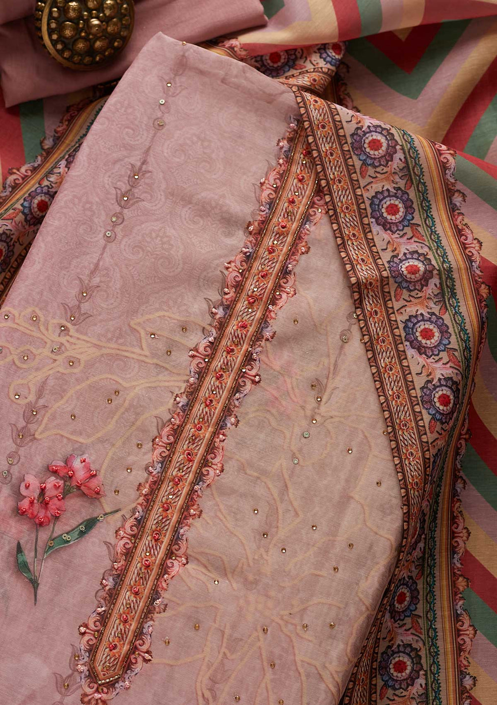Onion Pink Cutdana Art Silk Designer Unstitched Salwar Suit - koskii