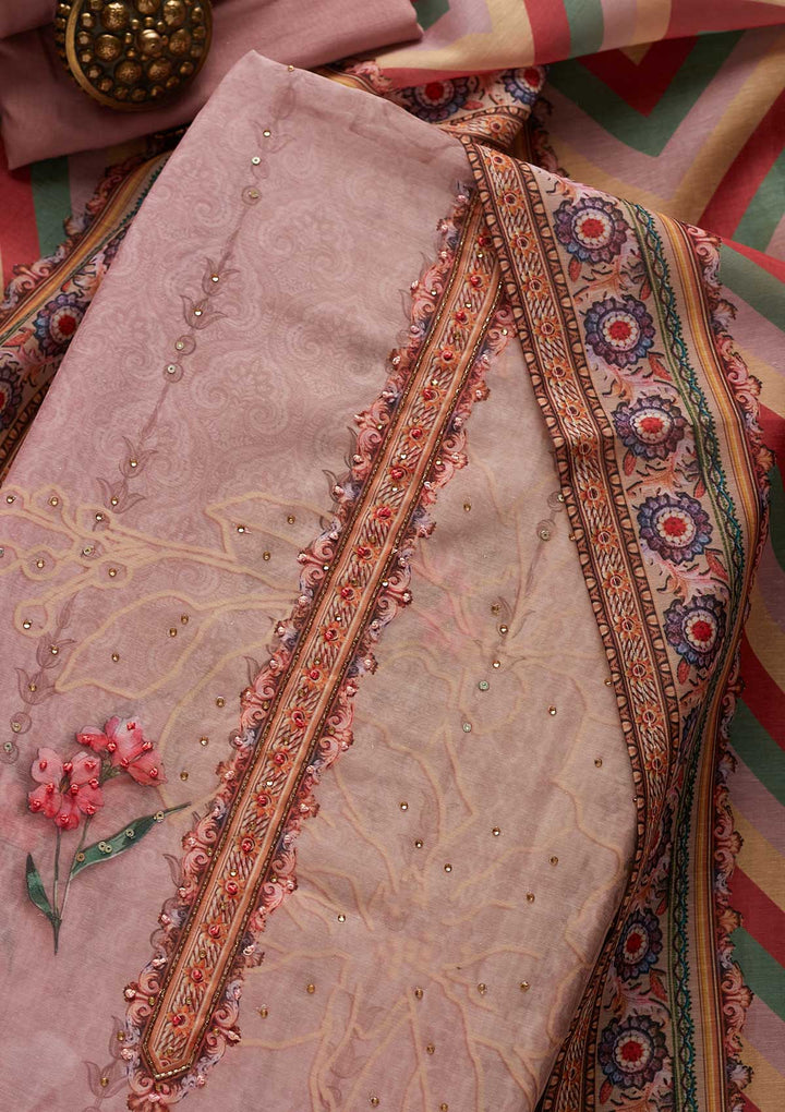 Onion Pink Cutdana Art Silk Designer Unstitched Salwar Suit - koskii