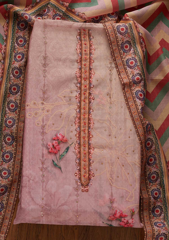Onion Pink Cutdana Art Silk Designer Unstitched Salwar Suit - koskii