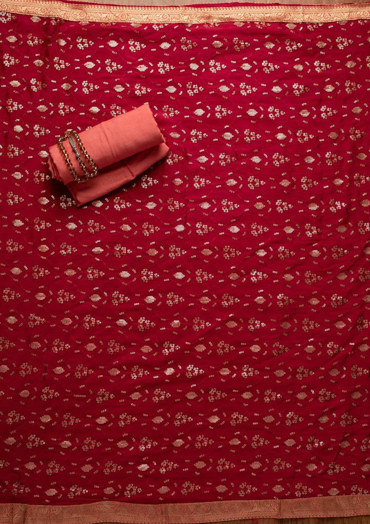 Onion Pink Cutdana Banarasi Designer Semi-Stitched Salwar Suit - koskii
