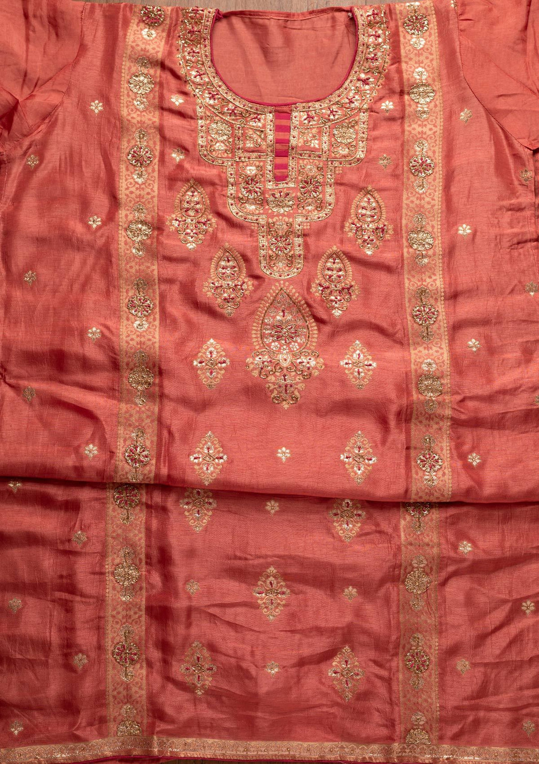 Onion Pink Cutdana Banarasi Designer Semi-Stitched Salwar Suit - koskii