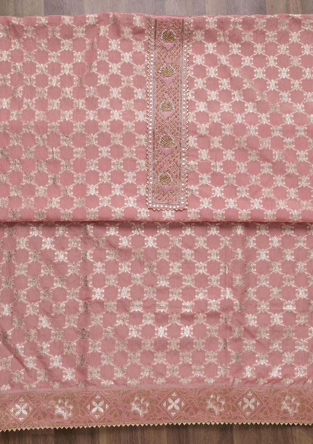 Onion Pink Cutdana Semi Crepe Unstitched Salwar Suit-Koskii