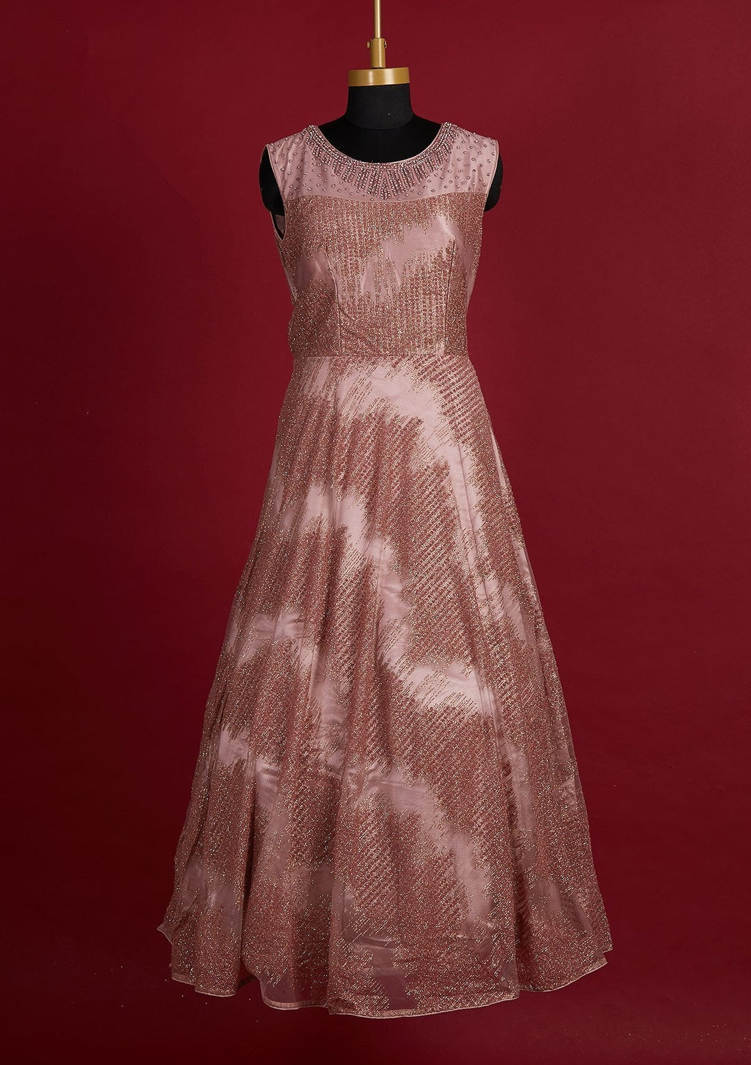 Onion Pink Glitter Net Designer Gown - Koskii