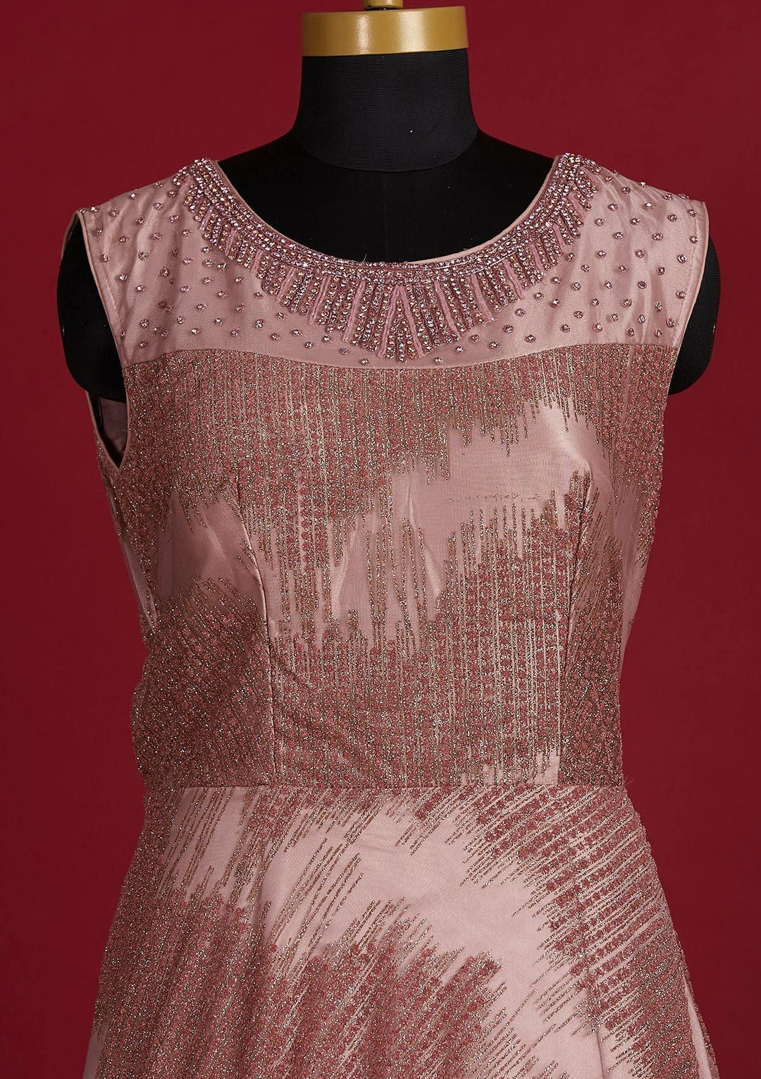 Onion Pink Glitter Net Designer Gown - Koskii