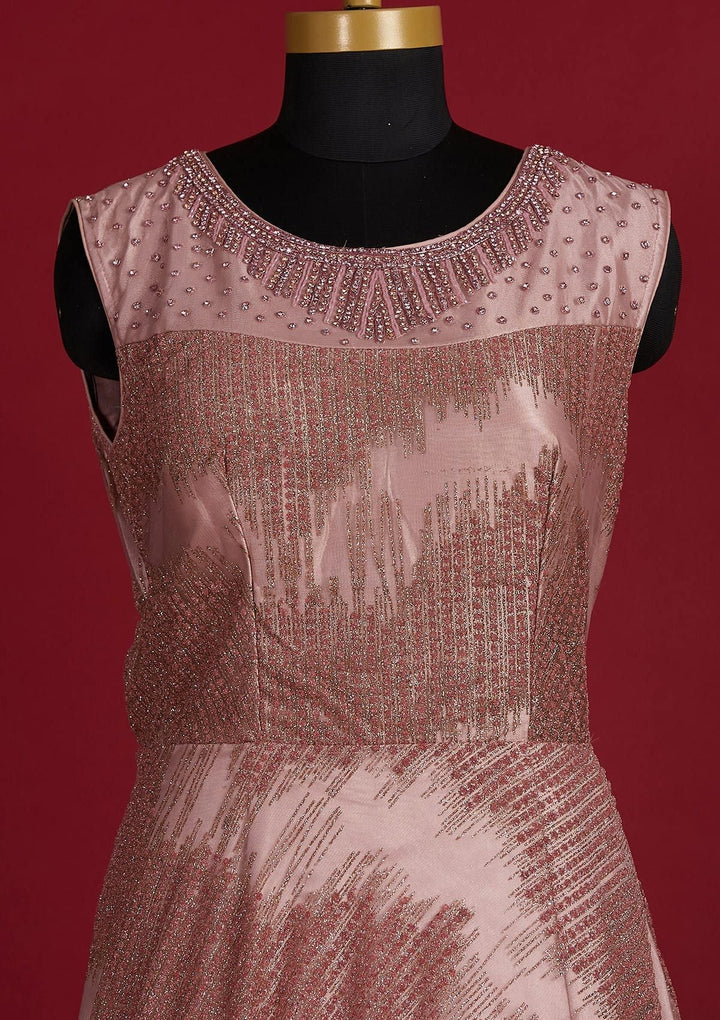 Onion Pink Glitter Net Designer Gown - Koskii