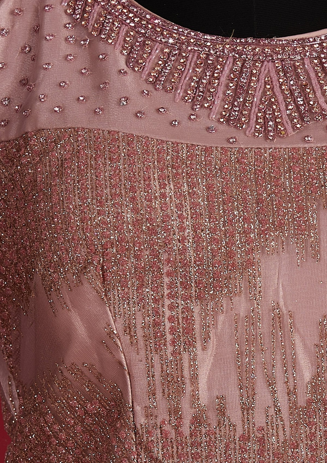 Onion Pink Glitter Net Designer Gown - Koskii