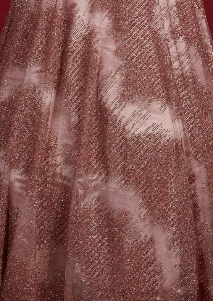 Onion Pink Glitter Net Designer Gown - Koskii