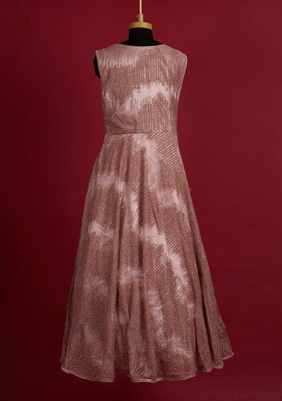 Onion Pink Glitter Net Designer Gown - Koskii
