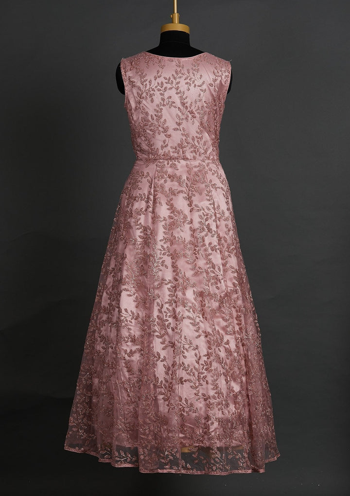 Onion Pink Glitter Net Designer Gown - Koskii