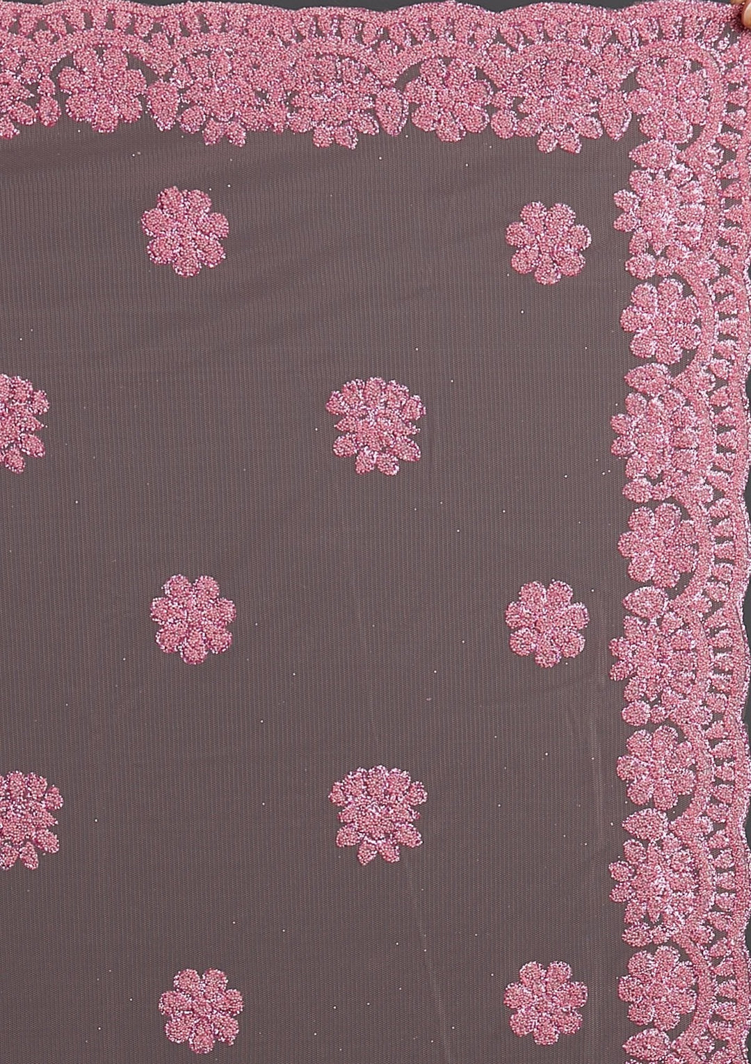 Onion Pink Glitter Net Designer Gown - Koskii